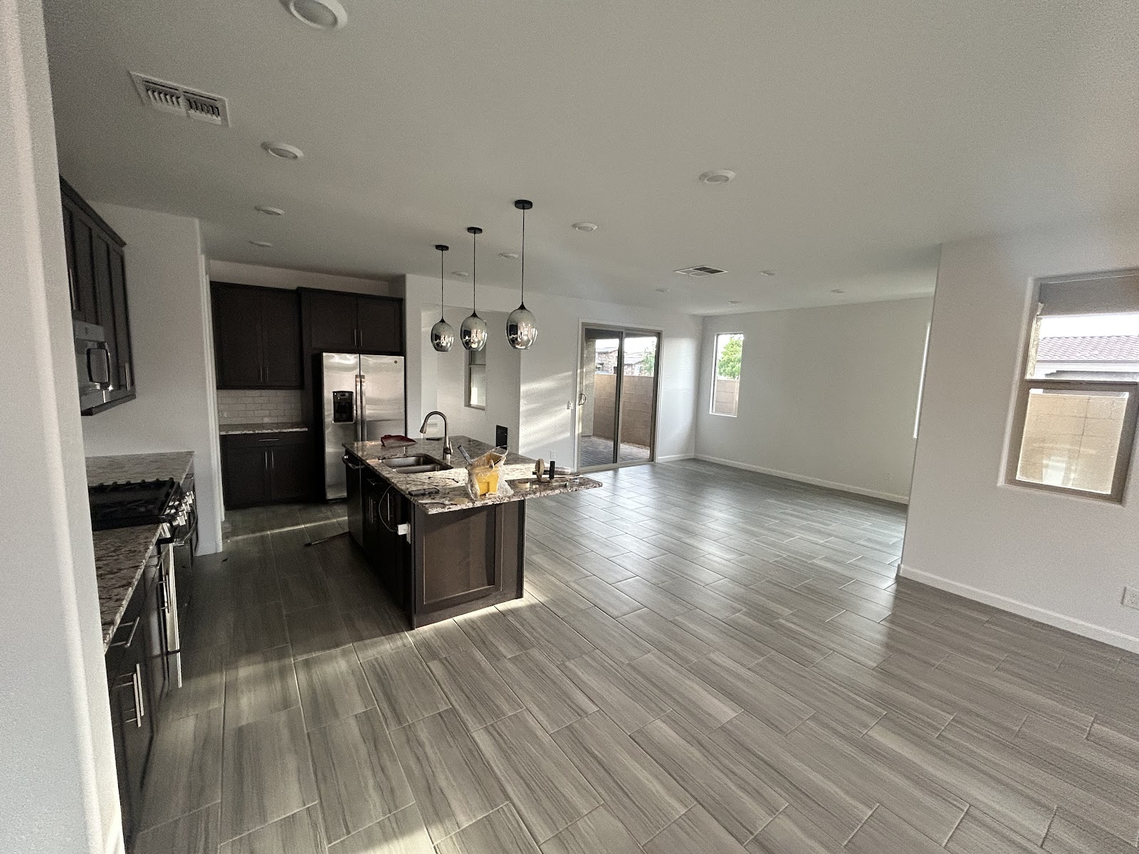 Open living room and kitchen freshly painted